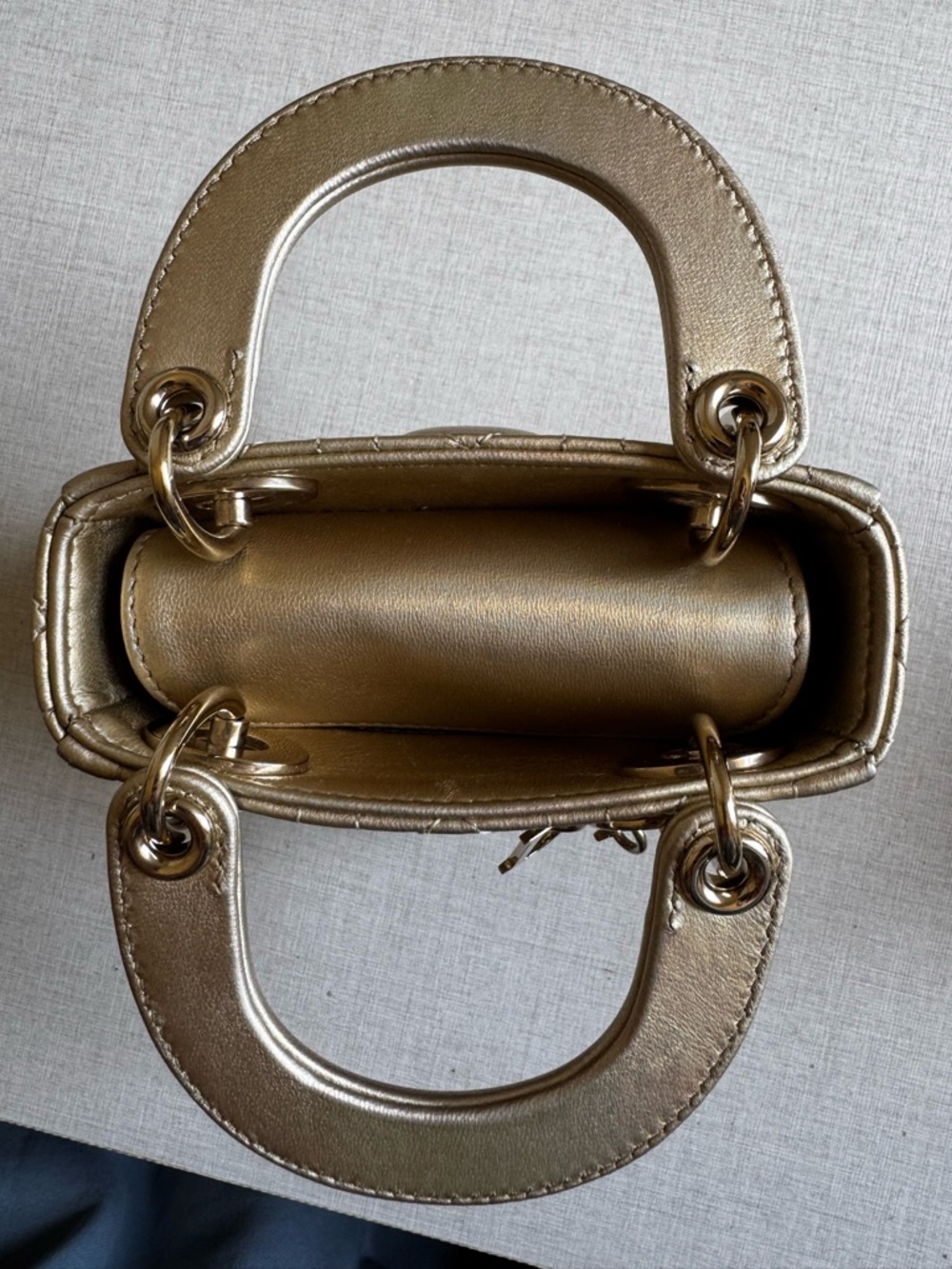 Dior Metallic Gold Quilted Micro Top-Handle Bag - Picture 5 of 7